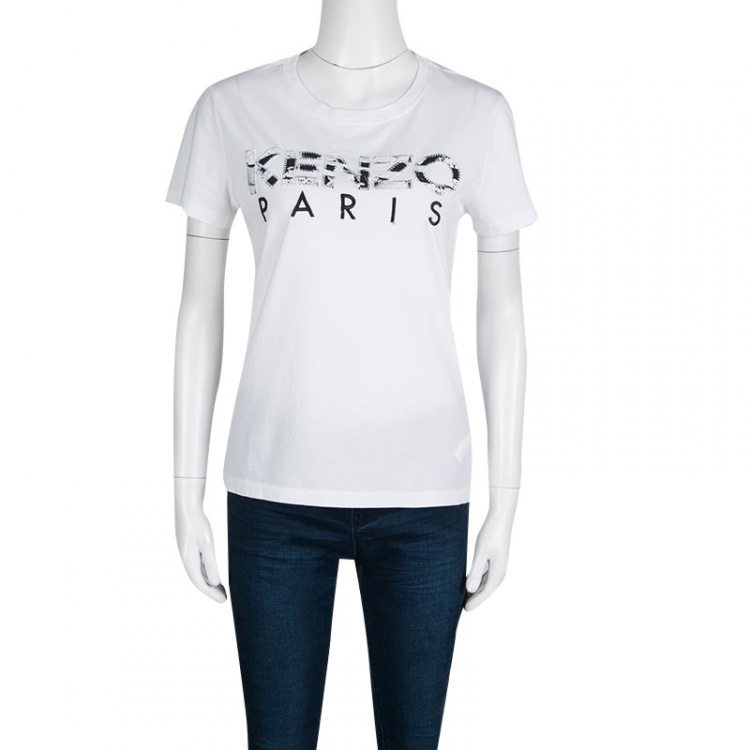  Kenzo Women's White Black Logo Short Sleeve T-Shirt (M