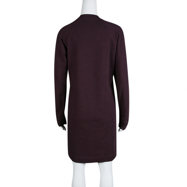 Pre Owned Kenzo Burgundy Tiger Motif Ribbed Trim Long Sleeve Sweatshirt Dress M