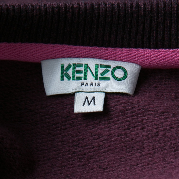 Pre Owned Kenzo Burgundy Tiger Motif Ribbed Trim Long Sleeve Sweatshirt Dress M