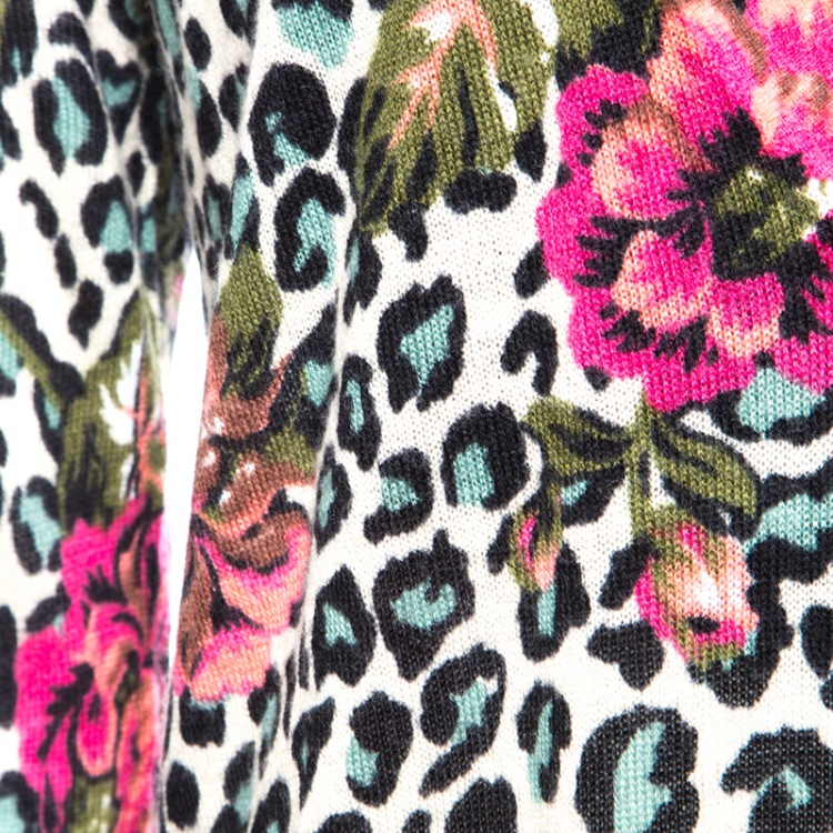 مملوكة مسبقًا Kenzo Multicolor Floral and Animal Printed Knit Long Sleeve V Neck Sweater M