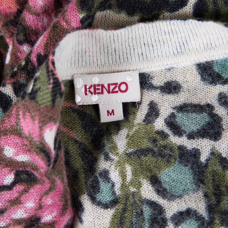 مملوكة مسبقًا Kenzo Multicolor Floral and Animal Printed Knit Long Sleeve V Neck Sweater M