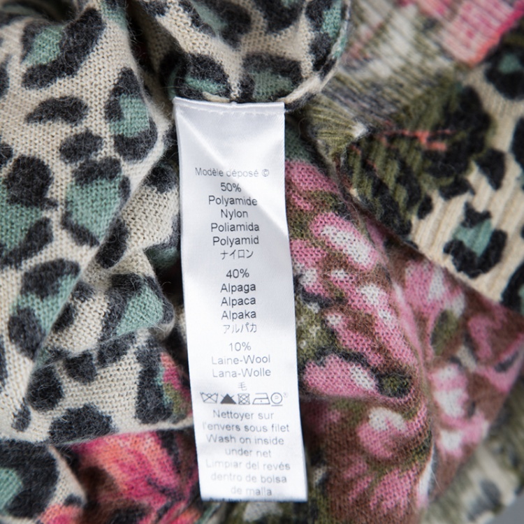 مملوكة مسبقًا Kenzo Multicolor Floral and Animal Printed Knit Long Sleeve V Neck Sweater M