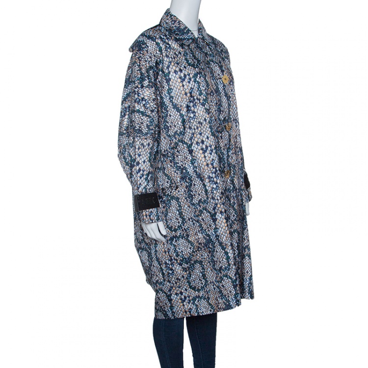 Pre Owned Kenzo Multicolor Animal Scale Printed Lightweight Volume Trench Coat XS