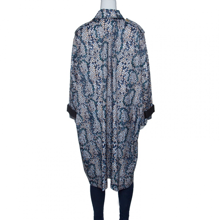 Pre Owned Kenzo Multicolor Animal Scale Printed Lightweight Volume Trench Coat XS