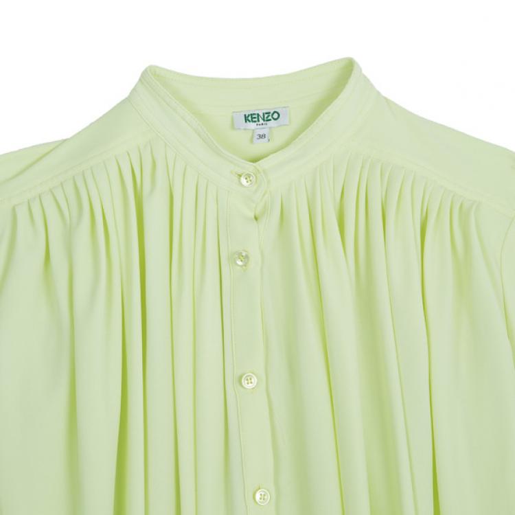 Pre Owned Kenzo Pleated Silk Yellow Top M