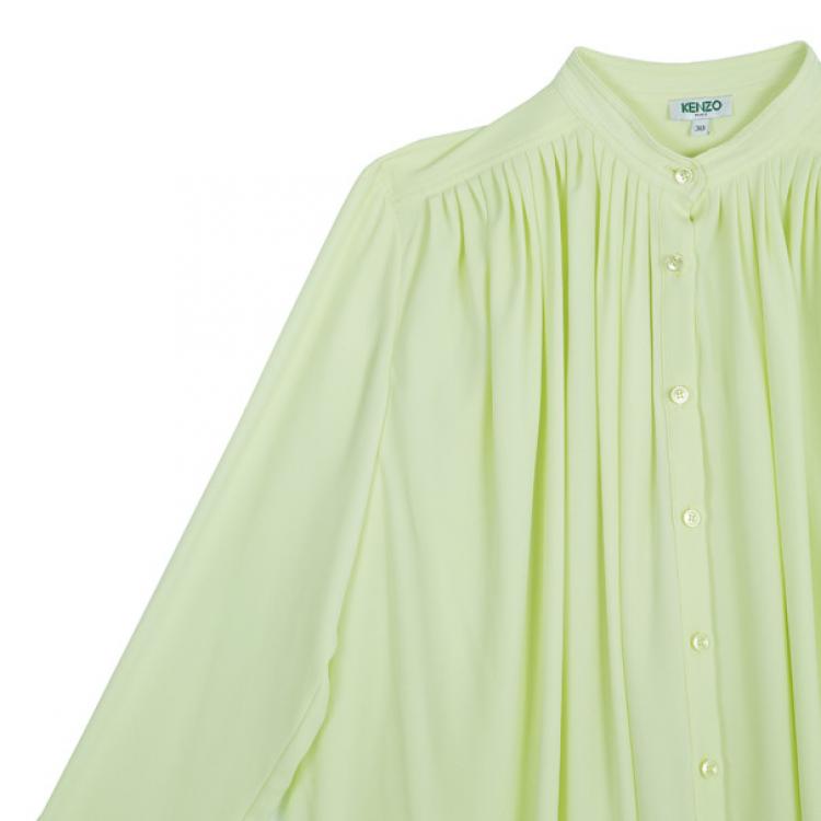 Pre Owned Kenzo Pleated Silk Yellow Top M