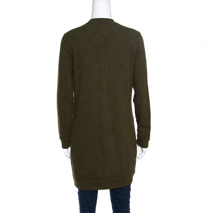 Pre Owned Kenzo Green Melange Knit Embroidered Tiger Motif Sweater Dress M