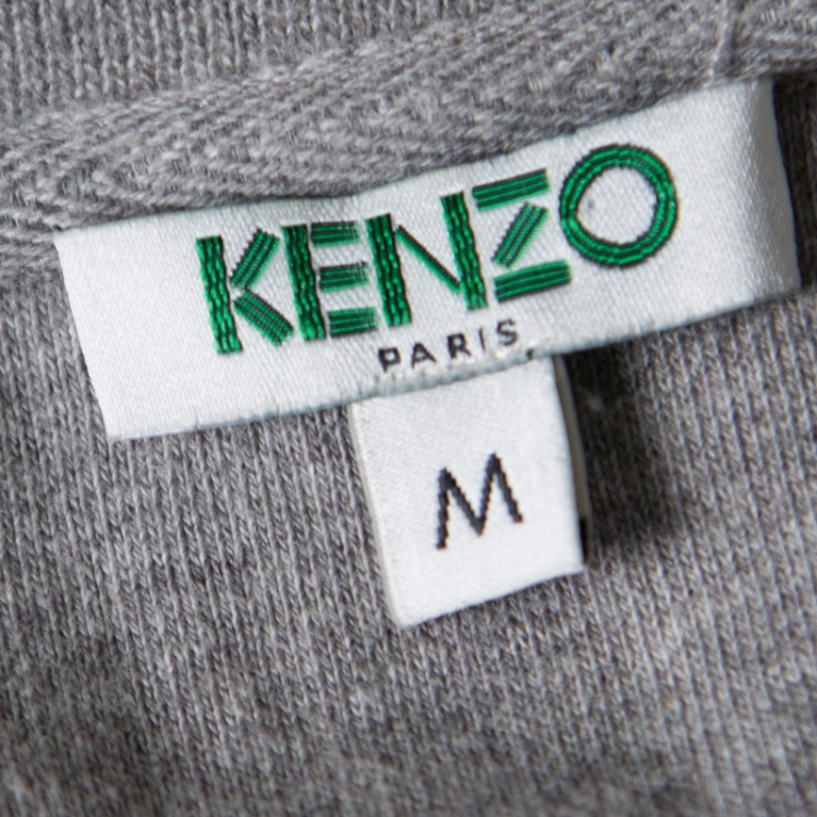 Pre Owned Kenzo Grey Multi Icon Embroidered Logo Applique Long Sleeve Sweatshirt M