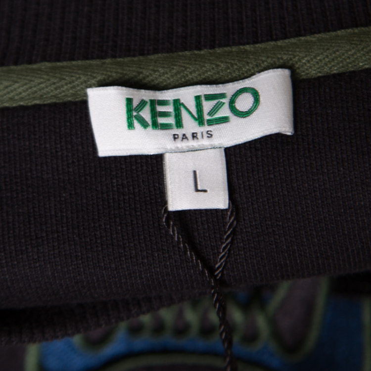Pre Owned Kenzo Black Embroidered Applique Detail Tiger Motif Sweatshirt L