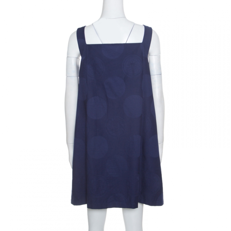 مملوكة مسبقًا Kenzo Navy Blue Polka Dot Cotton Jacquard Gold Button Detail Pinafore Dress M