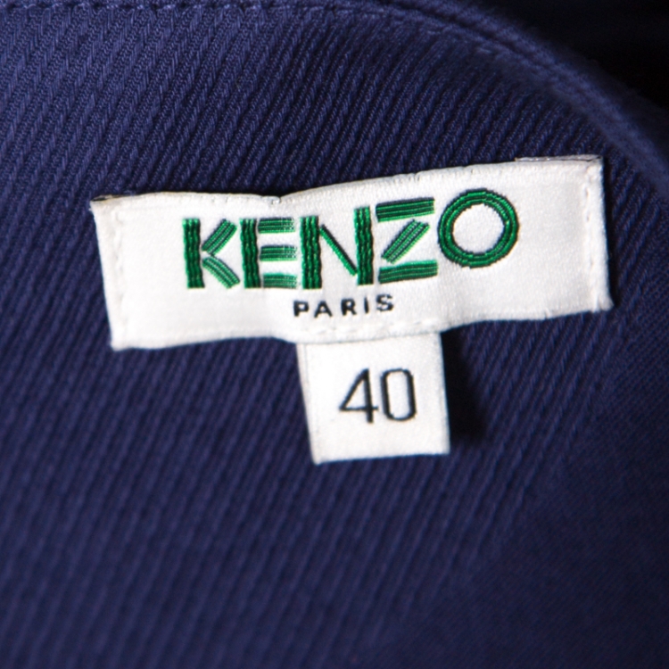 مملوكة مسبقًا Kenzo Navy Blue Polka Dot Cotton Jacquard Gold Button Detail Pinafore Dress M