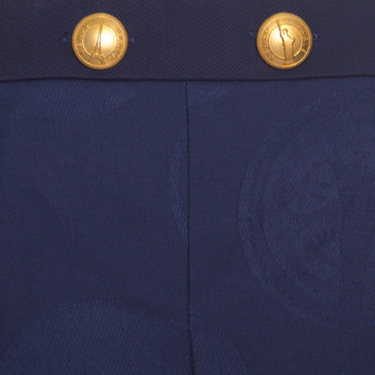 مملوكة مسبقًا Kenzo Navy Blue Polka Dot Cotton Jacquard Gold Button Detail Pinafore Dress M
