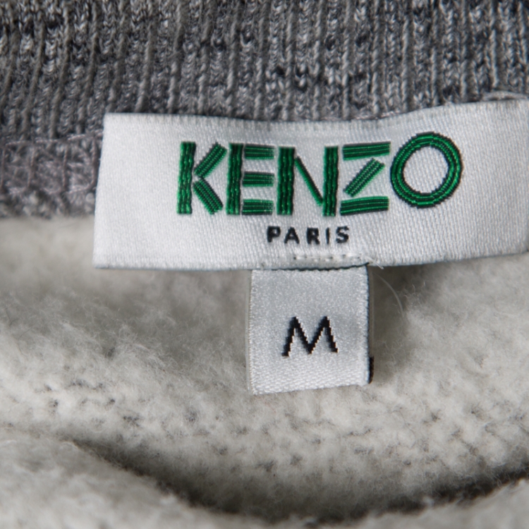 Pre Owned Kenzo Grey Melange Knit Cotton Embroidered Tiger Motif Sweater Dress M