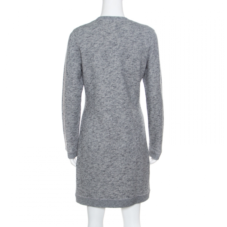 Pre Owned Kenzo Grey Melange Knit Cotton Embroidered Tiger Motif Sweater Dress M