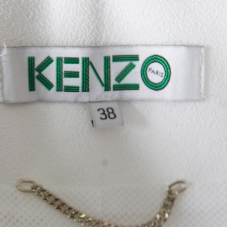 Pre Owned Kenzo White Zip Front Cropped Jacket M