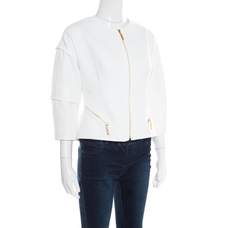 Pre Owned Kenzo White Zip Front Cropped Jacket M