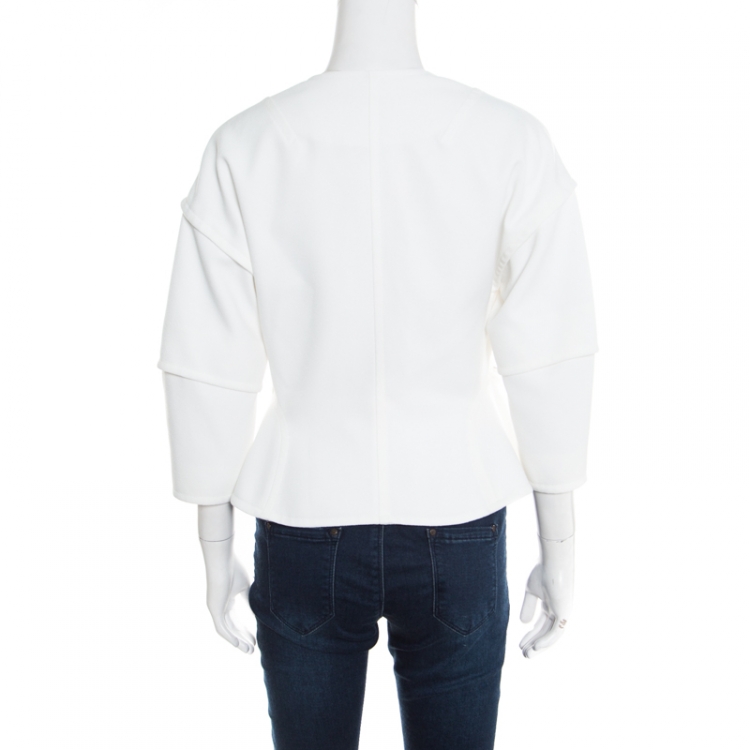 Pre Owned Kenzo White Zip Front Cropped Jacket M