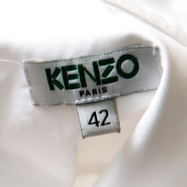 Pre Owned Kenzo White Cotton Poplin Contrast Placket Button Front Shirt L