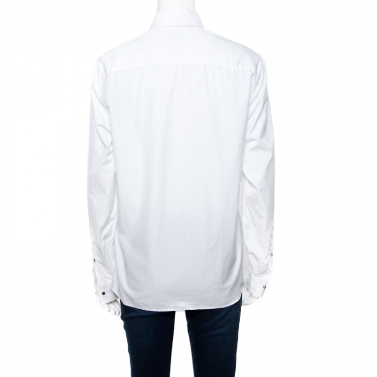 Pre Owned Kenzo White Cotton Poplin Contrast Placket Button Front Shirt L