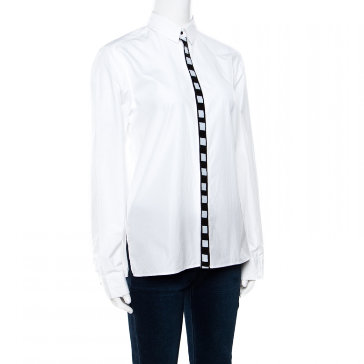 Pre Owned Kenzo White Cotton Poplin Contrast Placket Button Front Shirt L
