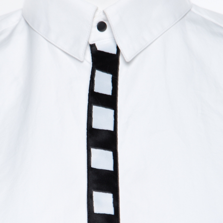 Pre Owned Kenzo White Cotton Poplin Contrast Placket Button Front Shirt L