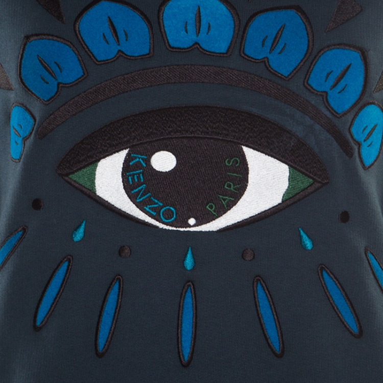 Pre Owned Kenzo Teal Blue Embroidered Eye Motif Sweatshirt M