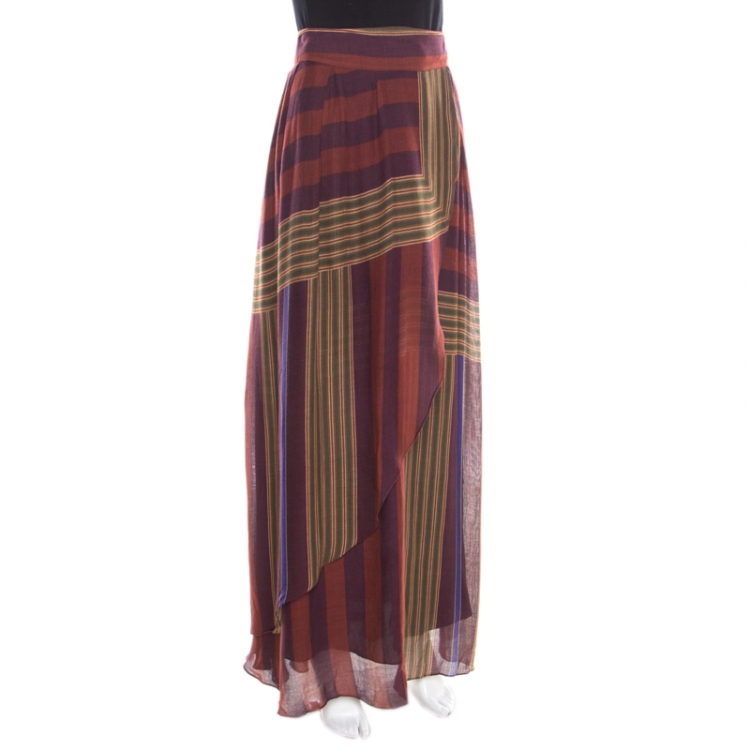 Kenzo Multicolor Striped Faux Wrap Maxi Skirt L Kenzo TLC