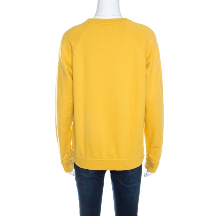 Pre Owned Kenzo Yellow Embroidered Tiger Motif Crew Neck Sweatshirt L