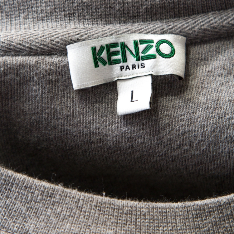 مملوكة مسبقًا Kenzo Grey Cotton Multi Icon Detail Embroidered Sweatshirt  L