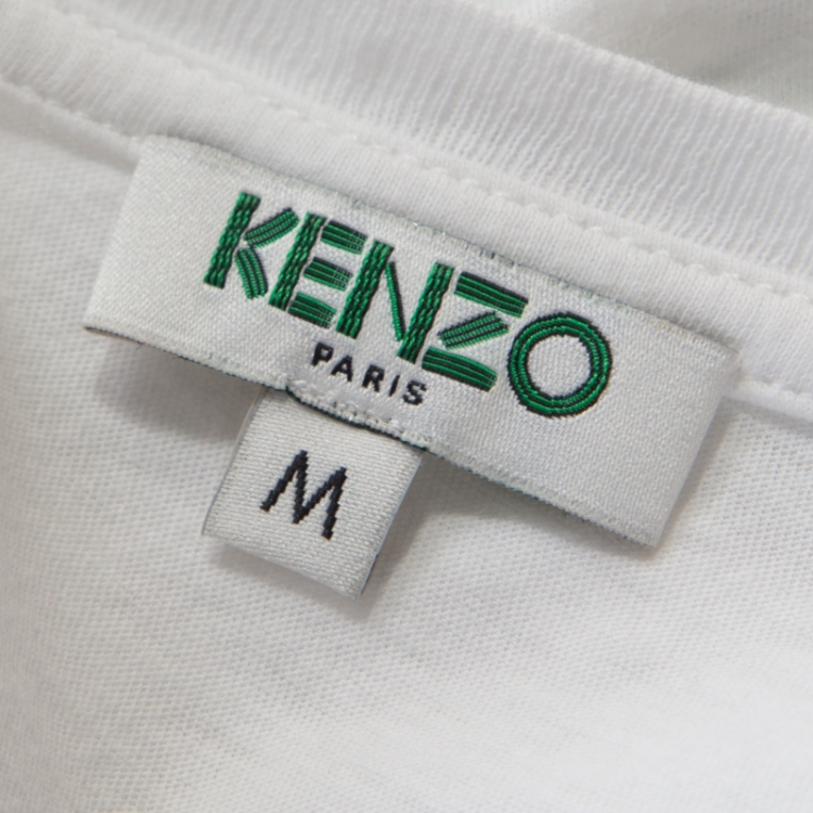 مملوكة مسبقًا Kenzo White Tiger Motif Print Cotton Jersey Crew Neck T Shirt M