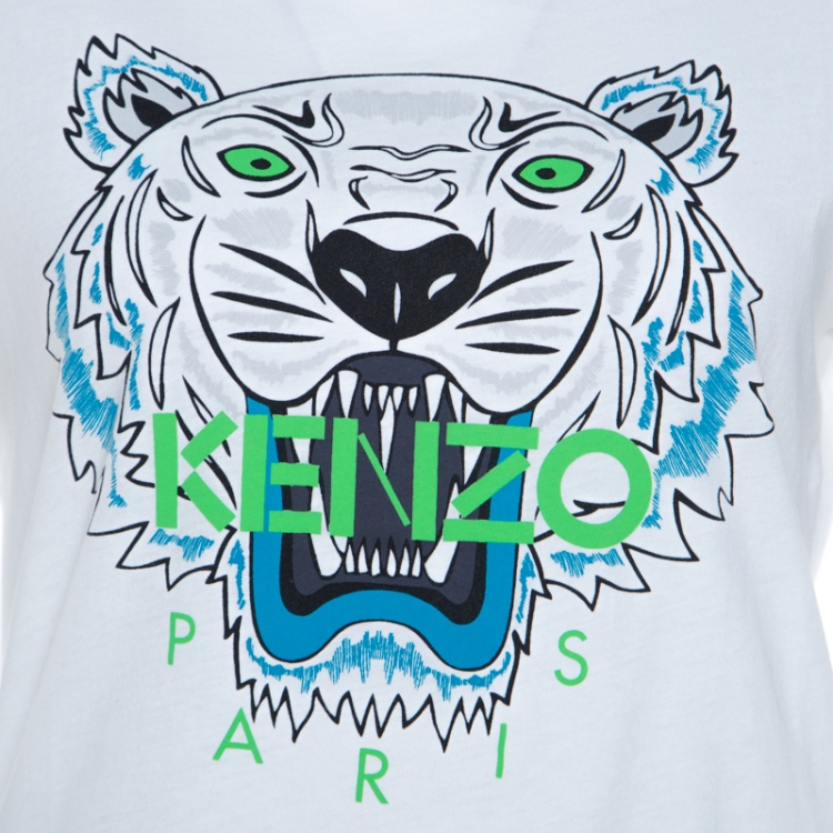 مملوكة مسبقًا Kenzo White Tiger Motif Print Cotton Jersey Crew Neck T Shirt M