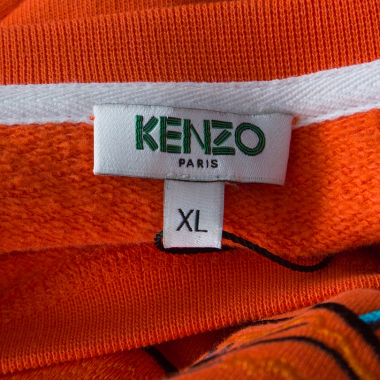 Pre Owned Kenzo Orange Tiger Embroidered Sweatshirt Dress XL