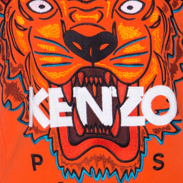 Pre Owned Kenzo Orange Tiger Embroidered Sweatshirt Dress XL