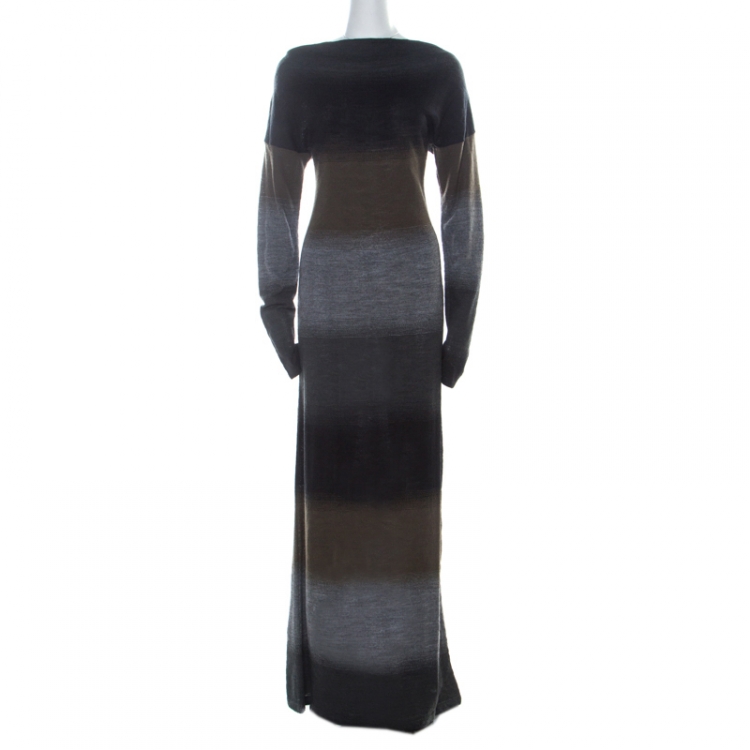 Pre Owned Kenzo Jungle Multicolor Wide Striped Knit Bateau Neck Maxi Dress XL