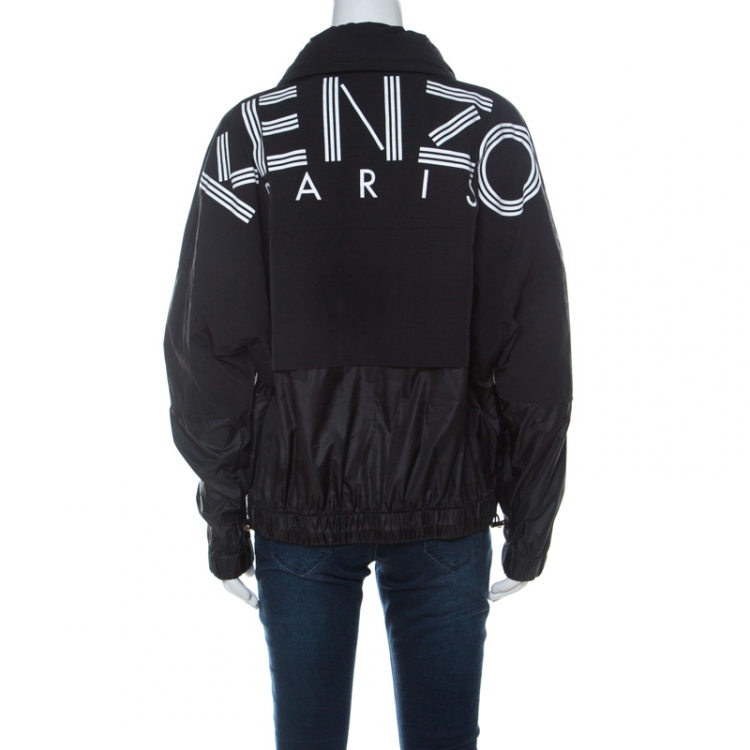 Pre Owned Kenzo Black Logo Print Windbreak Jacket L