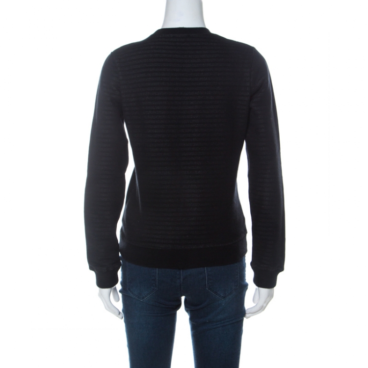 Pre Owned Kenzo Black Knit Metallic Eiffel Tower Motif Sweatshirt S