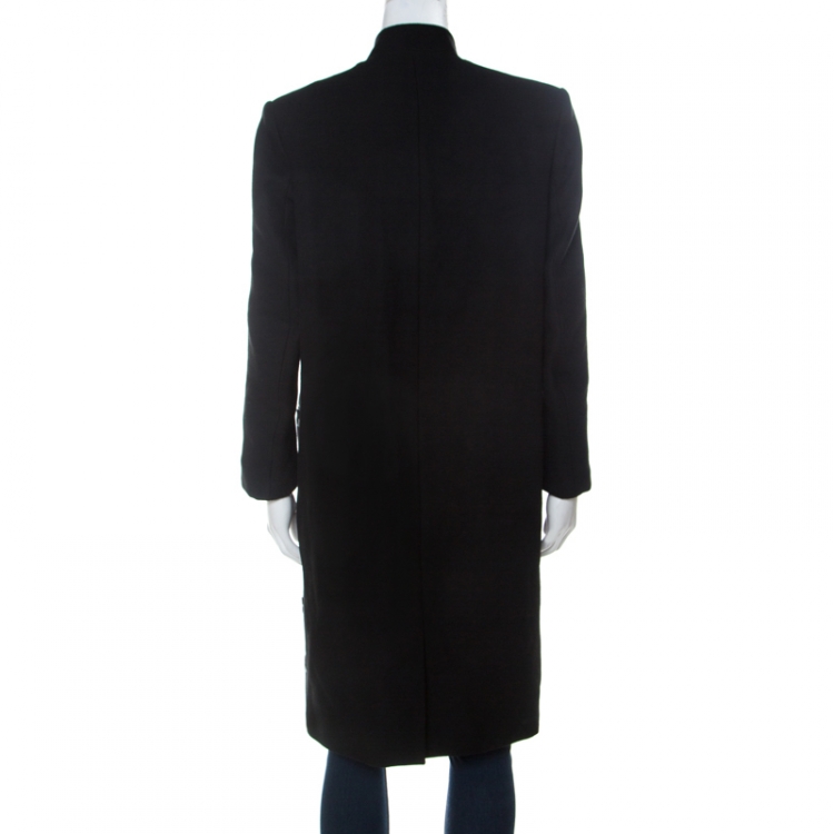 Pre Owned Kenzo Black Wool Blend Eye Embroidered Double Breasted Coat L