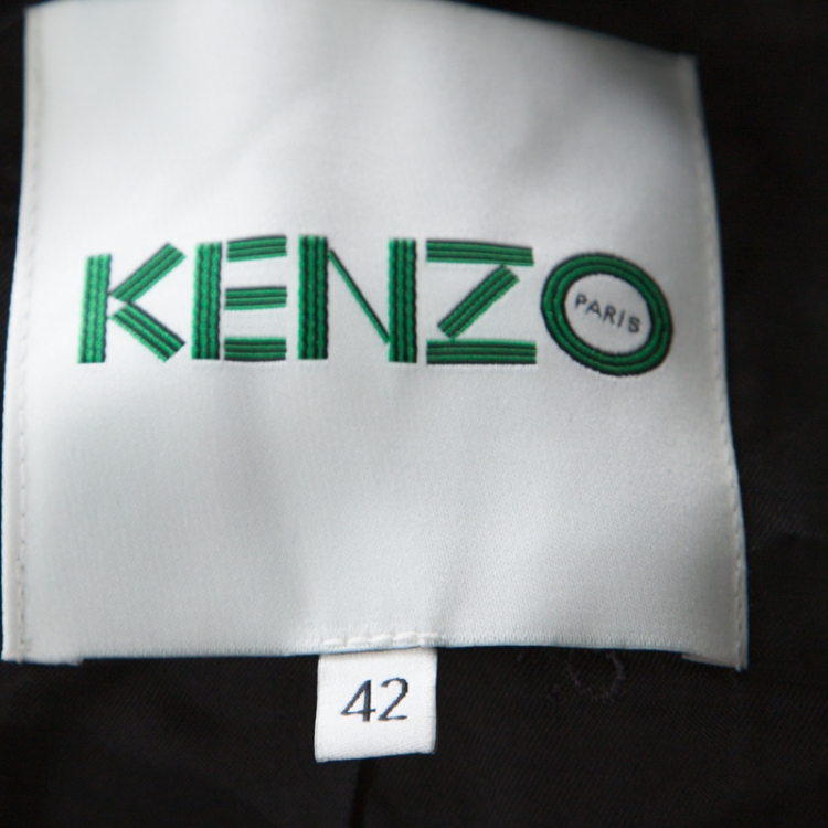 Pre Owned Kenzo Black Wool Blend Eye Embroidered Double Breasted Coat L