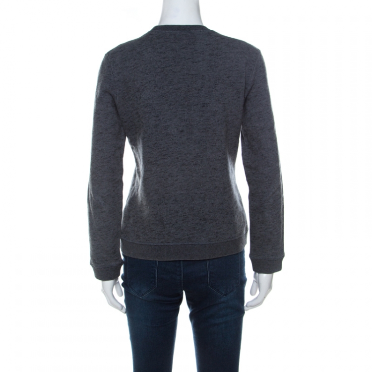 Pre Owned Kenzo Charcoal Grey Tiger Embroidered Marled Cotton Sweatshirt M