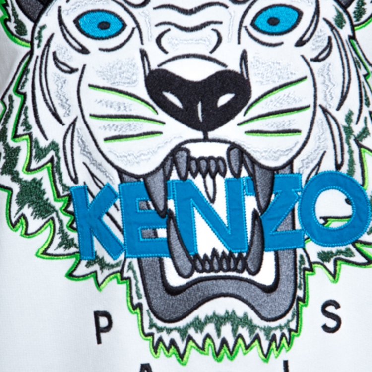 Pre Owned Kenzo White Cotton Jersey Tiger Embroidery Sweatshirt Dress L