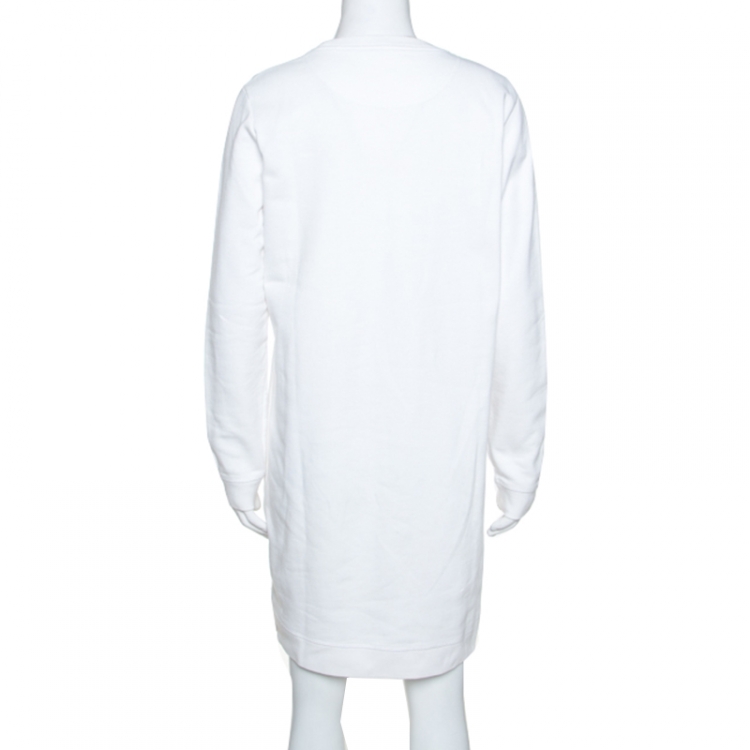 Pre Owned Kenzo White Cotton Jersey Tiger Embroidery Sweatshirt Dress L