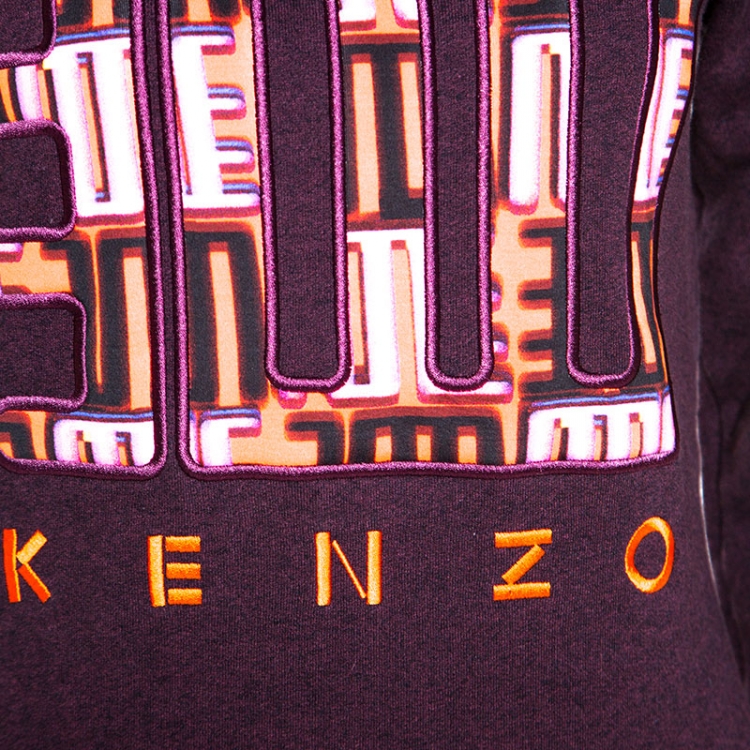 Pre Owned Kenzo Dark Burgundy Knit Love Embroidered Sweatshirt S