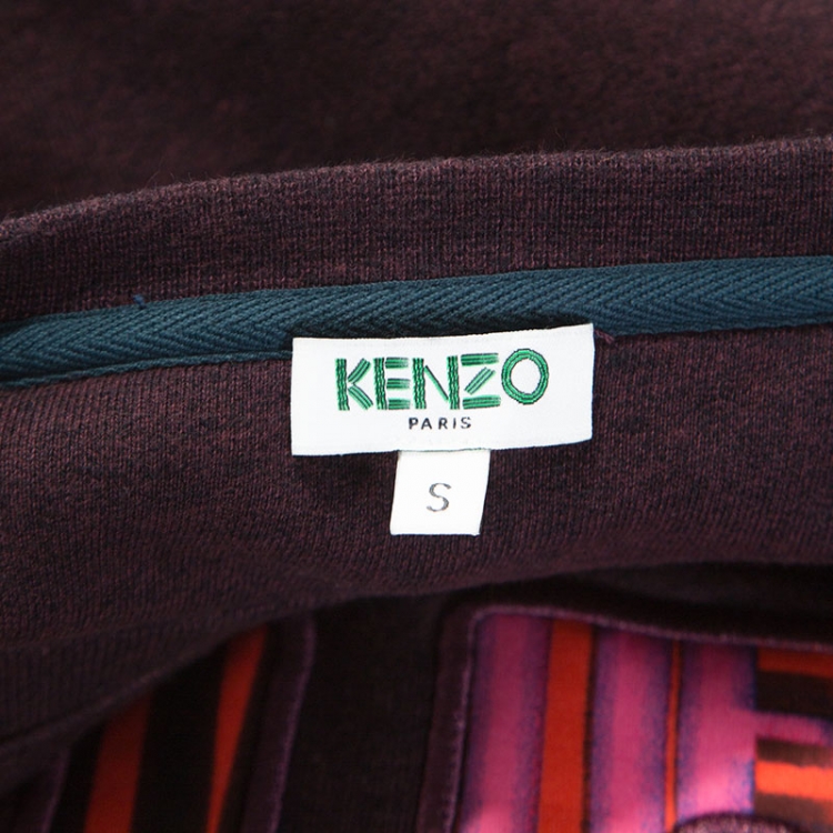 Pre Owned Kenzo Dark Burgundy Knit Love Embroidered Sweatshirt S