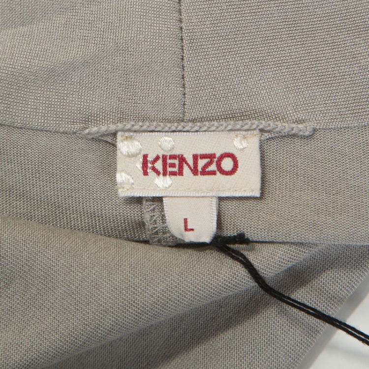 Pre Owned Kenzo Grey Silk Blend Knit Open Front Cardigan L