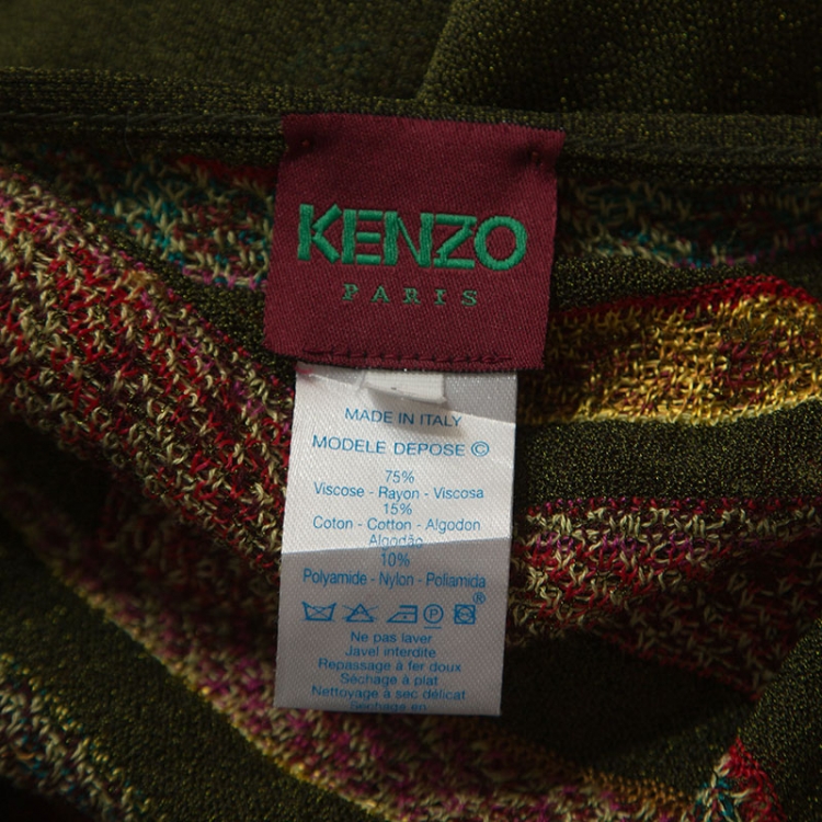 Pre Owned Kenzo Olive Green Jacquard Lurex Knit Sleeveless Tunic Top L