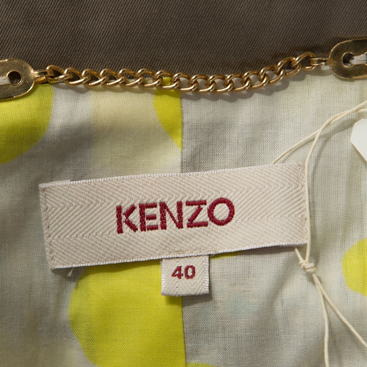 Pre Owned Kenzo Green and Gold Patterned Jacquard Coat M