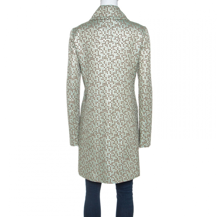 Pre Owned Kenzo Green and Gold Patterned Jacquard Coat M