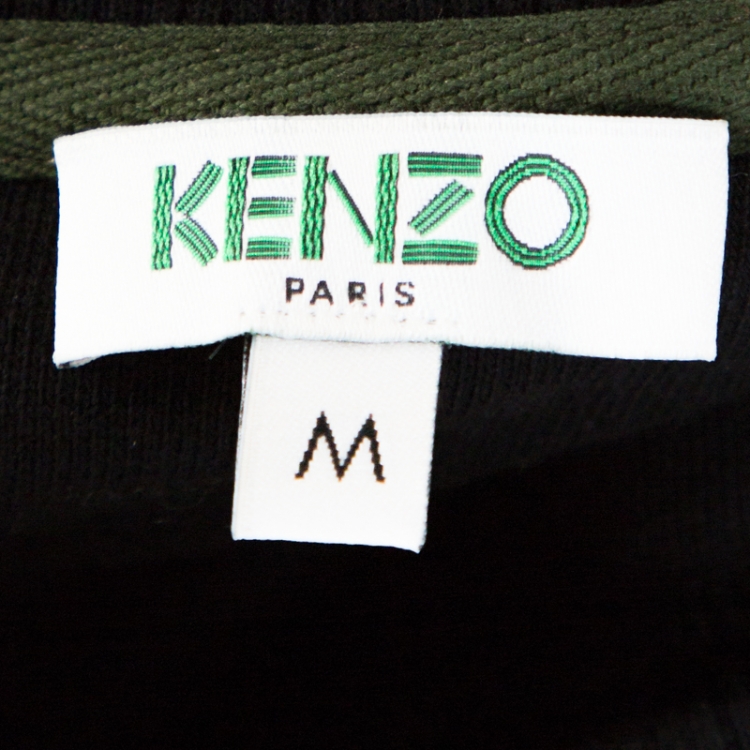 Pre Owned Kenzo Black Logo & Tiger Embroidered Cotton Sweatshirt Dress M