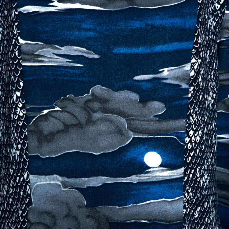 مملوكة مسبقًا Kenzo Blue Night Clouds Print Crepe Cutout Detail Blouse L