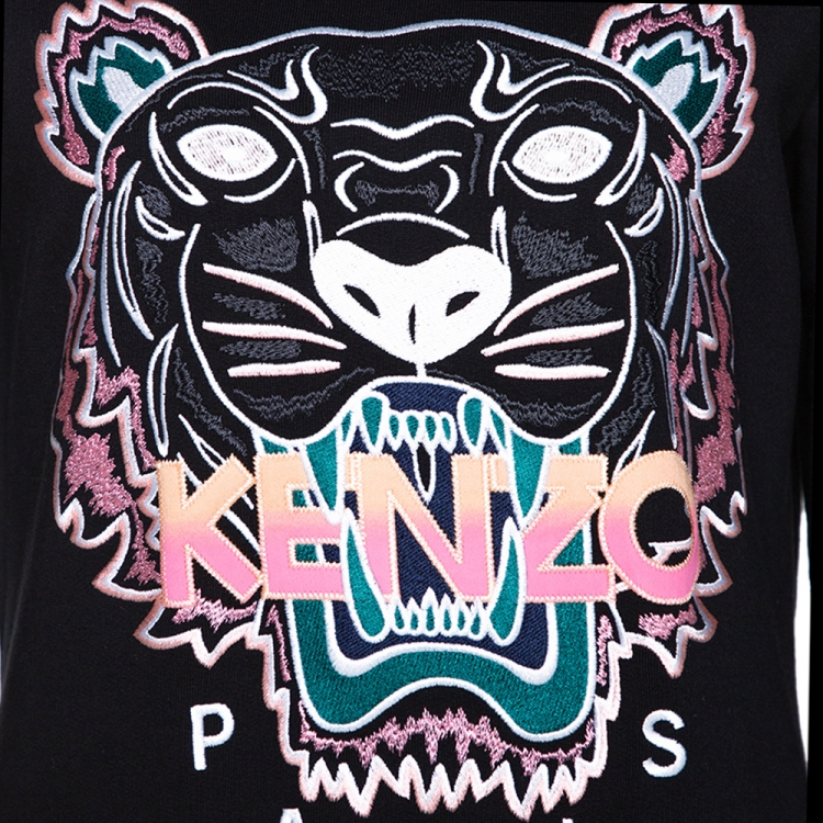 Pre Owned Kenzo Black Tiger Embroidered Cotton Sweatshirt Dress S